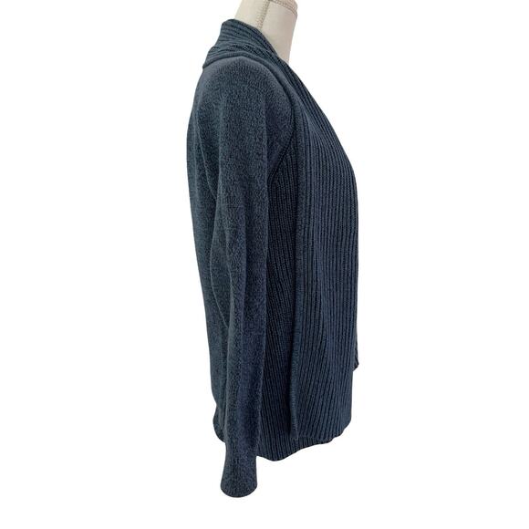 LL Bean Womens Ribbed Cotton Knit Open Front Shawl Cardigan Size S Blue Preppy - Picture 4 of 7